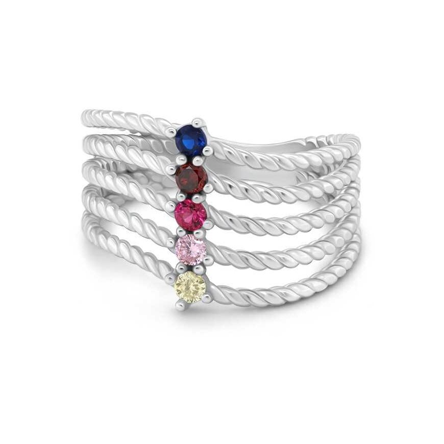 Brilio Silver Five-row silver ring with colored zircons RI129W