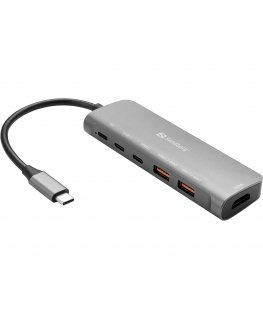 Sandberg USB-C Dock HDMI + 2xUSB-A + 2xUSB-C + PD100W Juhtmega ühendatud USB 3.2 Gen 1 (3.1 Gen 1) Type-C Alumiinium