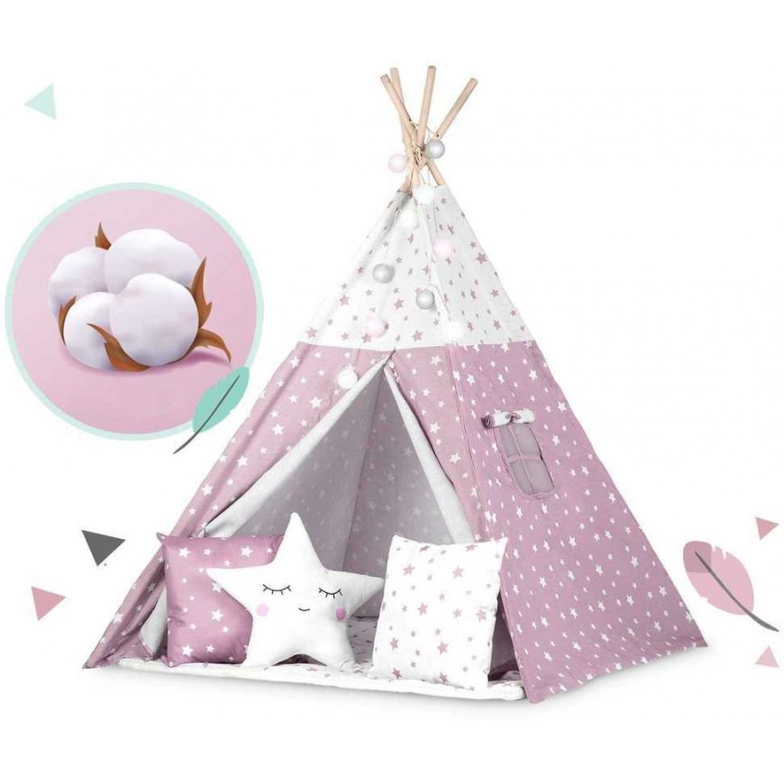 Tent for children with Nukido lights - pink with stars – 3