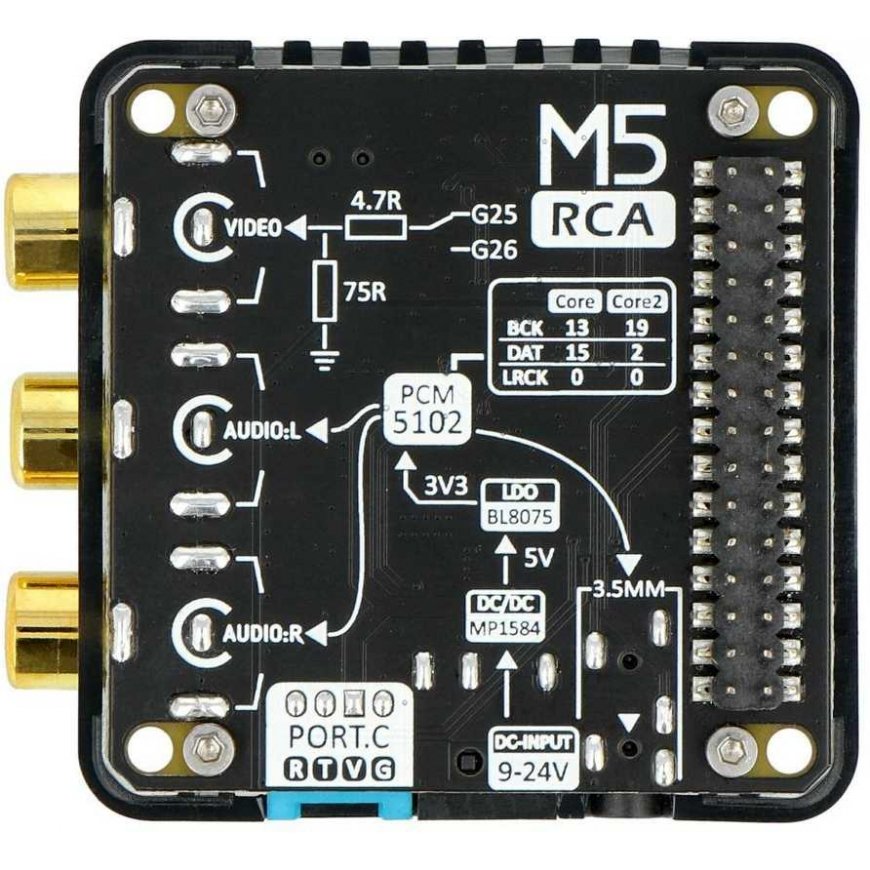 M5 RCA 13.2 - PCM5102 - komposiitti audio- ja videomoduuli - M5Stack-kehitysmoduuleille – 2