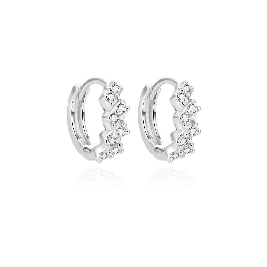 Beneto Glittering round silver earrings with zircons AGUC2122L