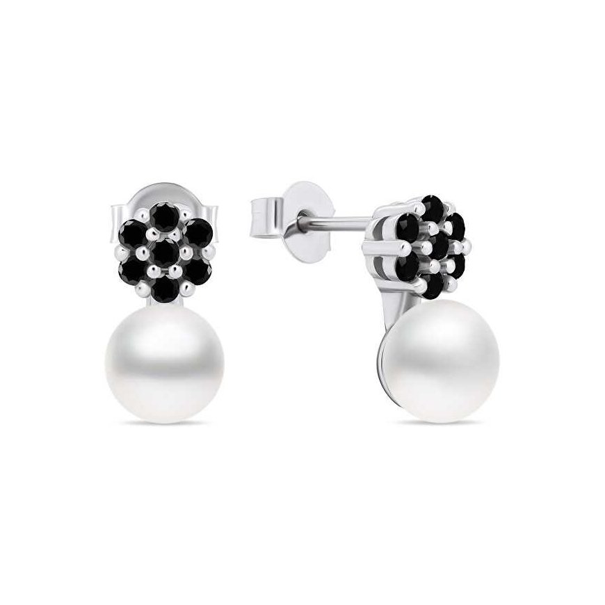 Brilio Silver Brilio Silver Unmissable pearl earrings with black zircons EA612WBC