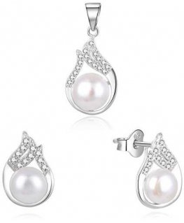 Beneto Elegant silver jewelry set with real pearls AGSET220PL (pendant, earrings)