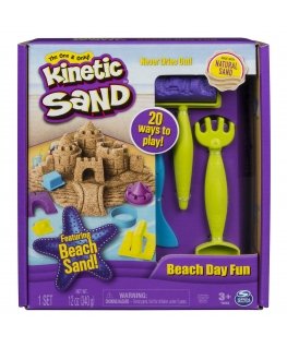 Kinetic Sand , Beach Day Fun Playset with Castle Molds, Tools, and 12 oz. of for Ages 3 and Up