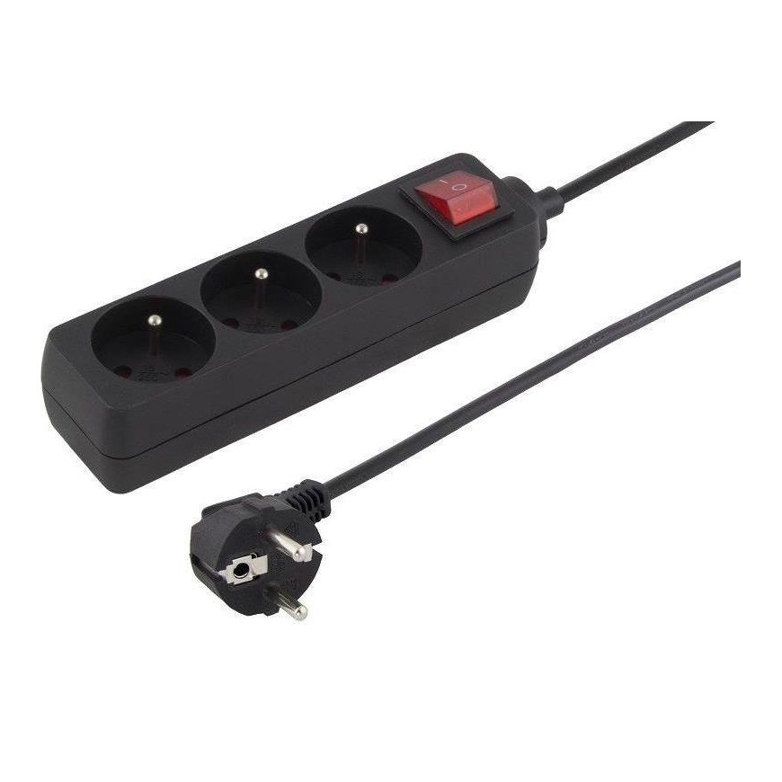 Power strip PremiumCord 3 outlets 2 m black (ppa3k-02Bk)
