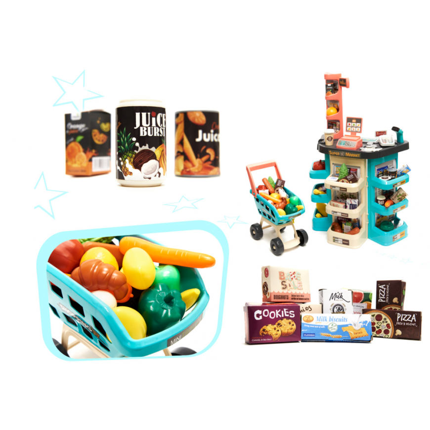 RoGer Set "Supermarket" kassakoneella, ostoskärryllä ja tarvikkeilla – 2