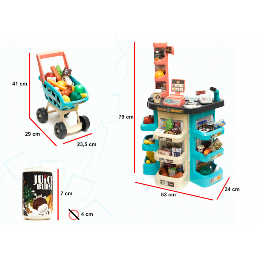 RoGer Set "Supermarket" kassakoneella, ostoskärryllä ja tarvikkeilla – 4