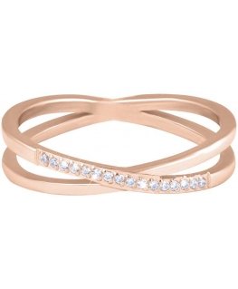 Troli Gold-plated double steel ring with clear rose gold zircons