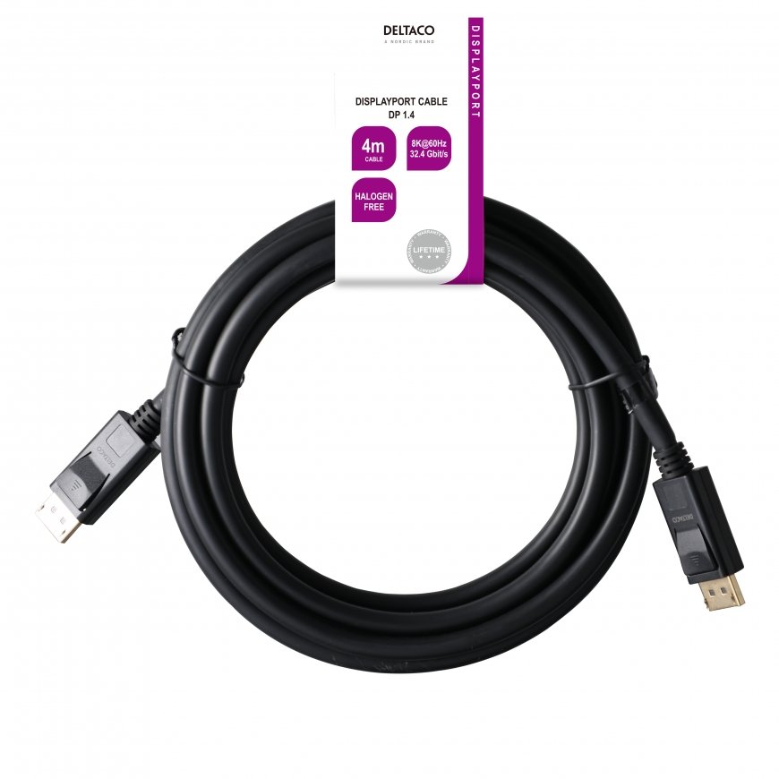 Deltaco DP8K-1040-LSZH DisplayPort kabelis 4 m Melns – 3