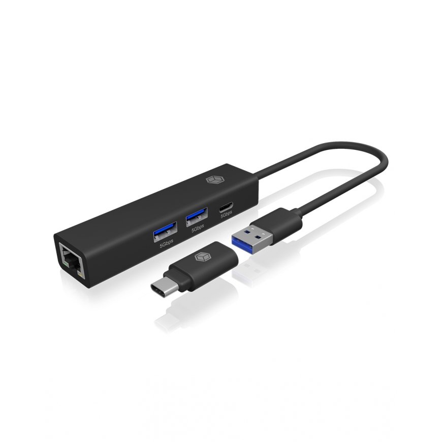 ICY BOX IB-HUB1439-LAN Langallinen USB 3.2 Gen 1 (3.1 Gen 1) Type-A musta – 3