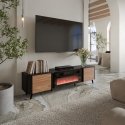 Cama Volare RTV spintelė 200 x 39 x 49 cm juoda / riešutmedis + židinys