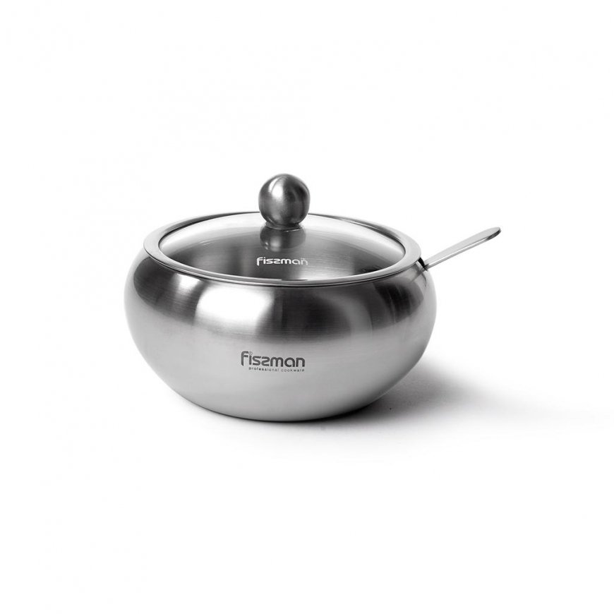 Fissman Sugar bowl with glass lid 460 ml (stainless steel)