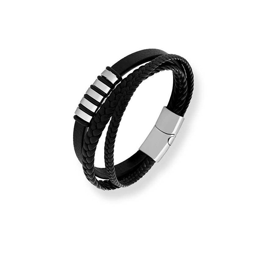 Troli Black men's leather bracelet Leather