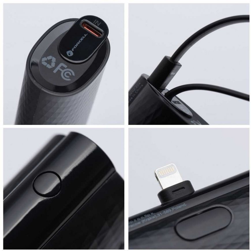 FORCELL F-ENERGY power plug F5K3 power bank with built-in Lightning PD connector 20W 5000 mAh black – 5