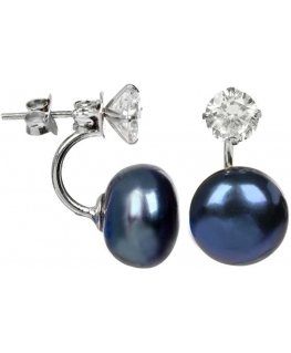 Jwl Luxury Pearls hopeiset korvakorut aidolla sinisellä helmillä ja kristallilla 2in1 JL0225
