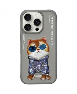 Nimmy Apple iPhone 16 Pro 6.3" dėklas telefonui pilkos spalvos Glasses Cool Cat