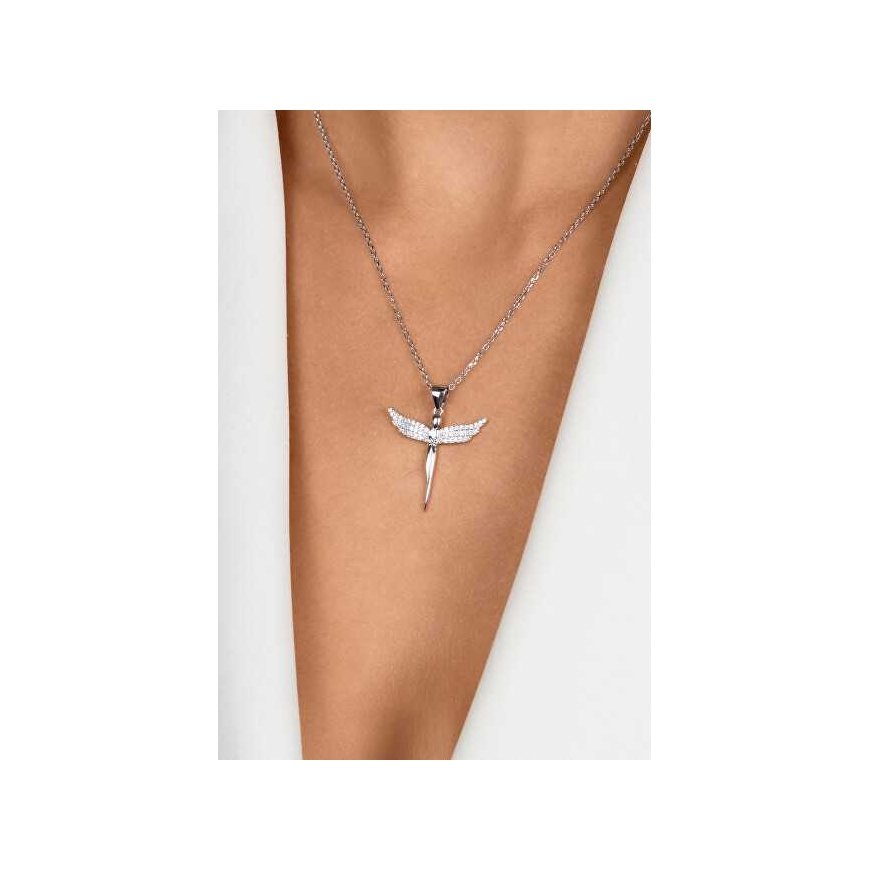 Brilio Silver Charming silver necklace Angel with zircons NCL132W – 2