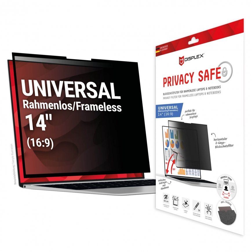Displex PRIVACY SAFE removable 2-way privacy filter for Laptop/ Notebook (randlos/frameless) 14'' (1