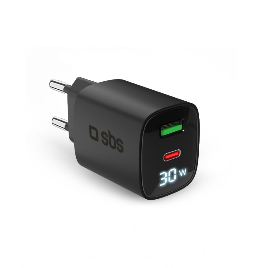 SBS TETRGANLCD1USB1C30K mobiilseadme laadija Universaalne Must Vahelduvvool Kiirlaadimine Hoonesisen