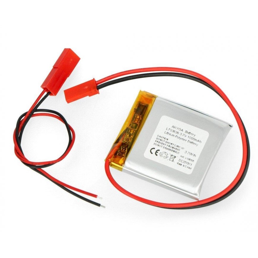 Akyga 1000mAh 1S 3,7V Li-Pol akku - 36x36x7,5 mm – 2