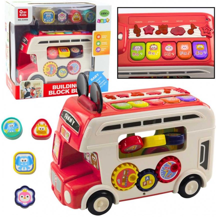 Lean Toys Interactive Educational Bus Sorting Lights Sounds Red