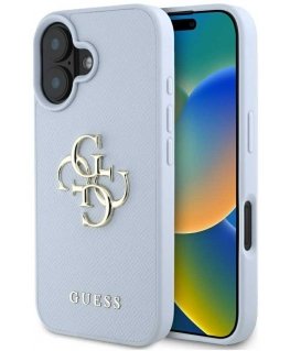 Guess Grained Big 4G Logo Small Classic Logo Apple iPhone 16 case blue
