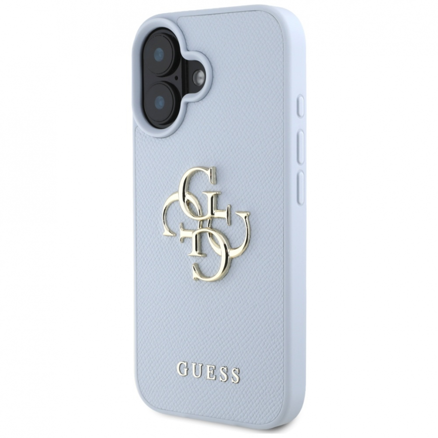 Guess Grained Big 4G Logo Small Classic Logo Apple iPhone 16 dėklas telefonui mėlynos spalvos – 3