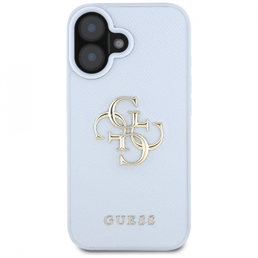 Guess Grained Big 4G Logo Small Classic Logo Apple iPhone 16 dėklas telefonui mėlynos spalvos – 4