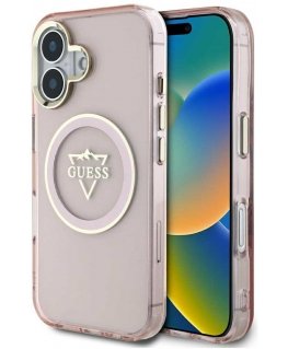 Guess IML Metal Mountain Logo MagSafe Apple iPhone 16 dėklas telefonui rožinės spalvos