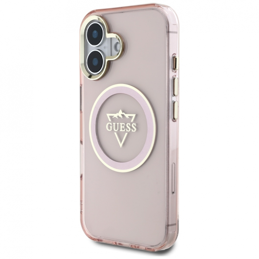 Guess IML Metal Mountain Logo MagSafe Apple iPhone 16 case pink – 3