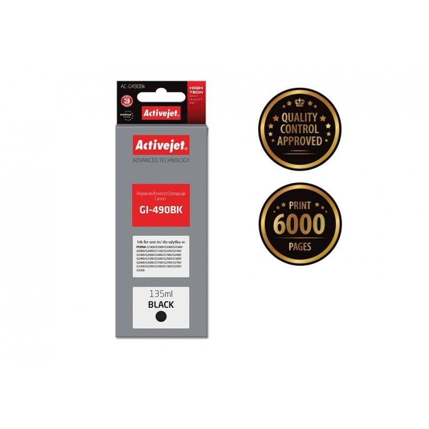 Activejet AC-G490Bk ink for Canon printer Canon GI-490BK replacement Supreme 135 ml black – 2