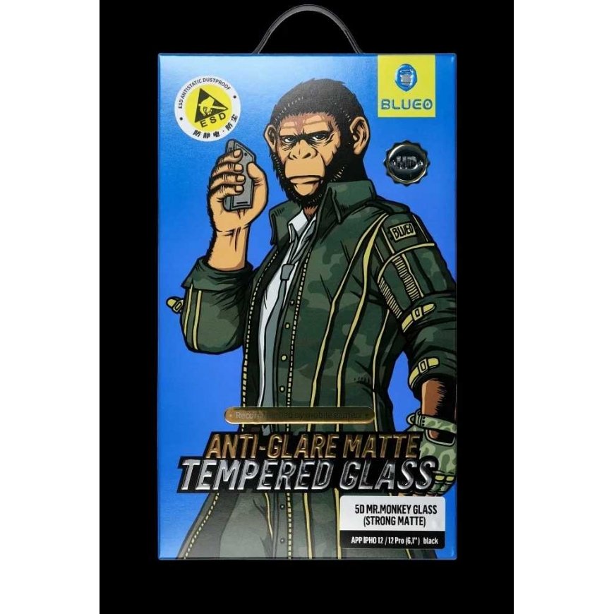 Blueo 5D grūdintas stiklas Mr. Monkey Glass – Apple iPhone 14 Pro juodas (stiprus matinis) – 5