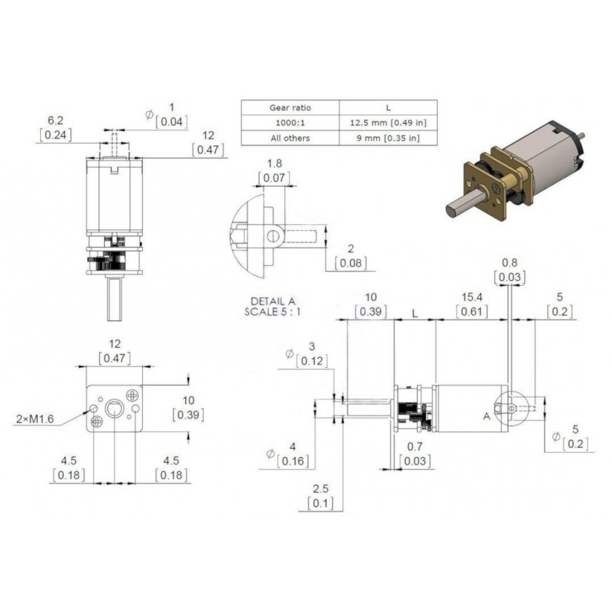 HPCB motor with 30:1 gear, double-ended shaft, Pololu 3072 – 3