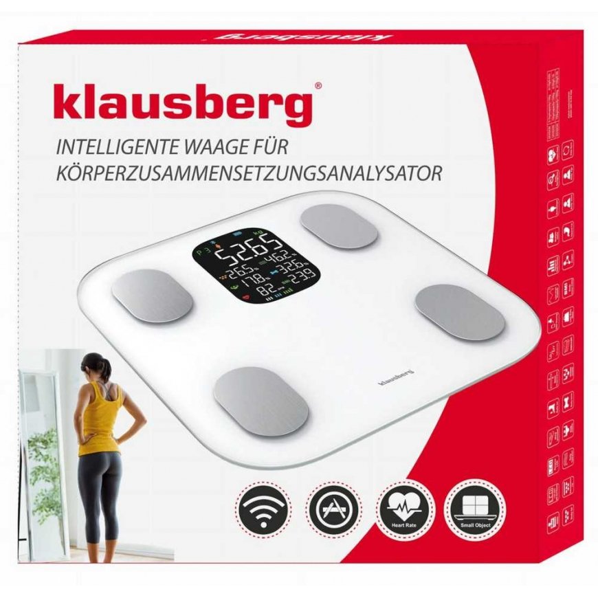 Kitchen scales BATHROOM SCALES WITH FAT AND BODY COMPOSITION MEASUREMENT, SMART, BT, KLAUSBERG KB-7855 White – 2