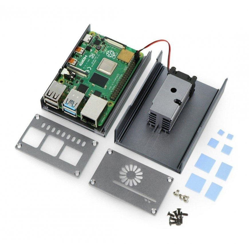 Oem-alumiininen kotelo Raspberry Pi 4B:lle tuulettimella - harmaa – 5