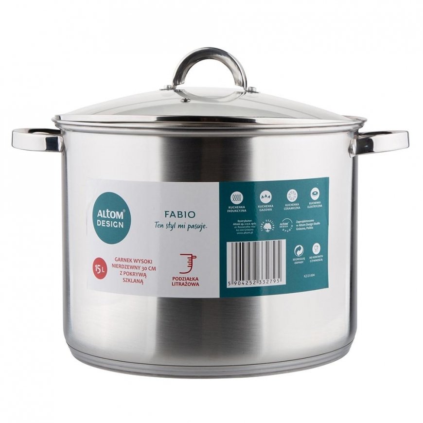 Altomdesign pot with glass lid Fabio, 15 l – 3