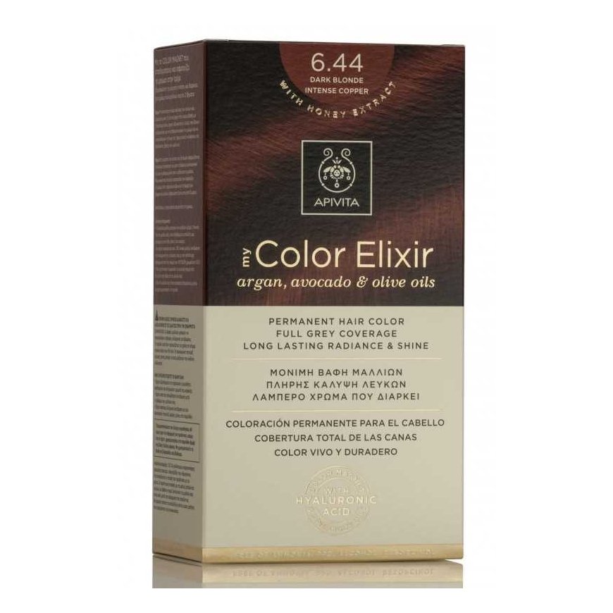 Permanent hair dye Apivita MY COLOR ELIXIR, 6.44 Dark Blonde Intense Copper