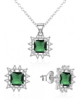 Agate Charming Silver Zirconia Jewelry Set AGSET363R-GR (Necklace, Pendant, Earrings)