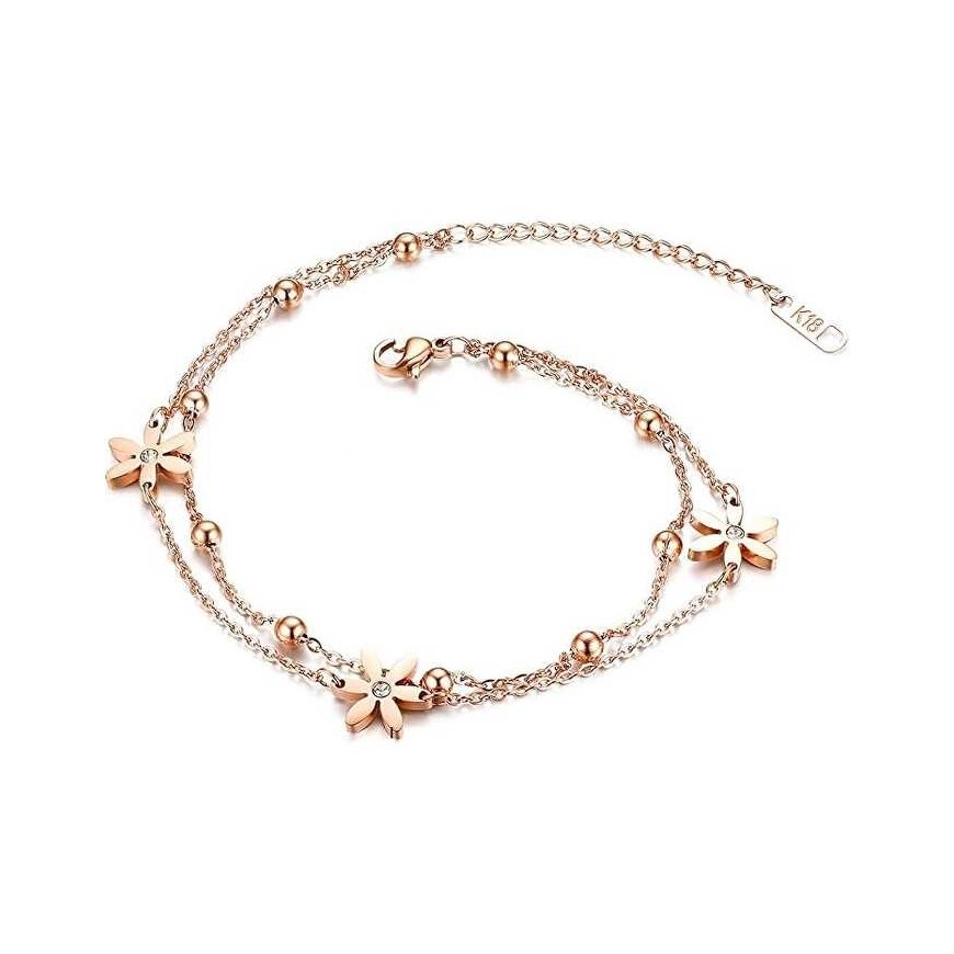 Troli Double bronze anklet with flowers