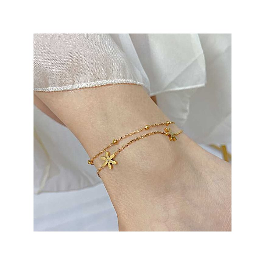 Troli Double bronze anklet with flowers – 3