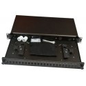Oem Pull-out optical bath 1U, 24x SC simplex (24x LC duplex, 24x E2000) with cassette for 24 splices, black Oem Pull-out optical bath 1U, 24x SC simplex (24x LC duplex, 24x E2000) with cassette for 24 splices, black