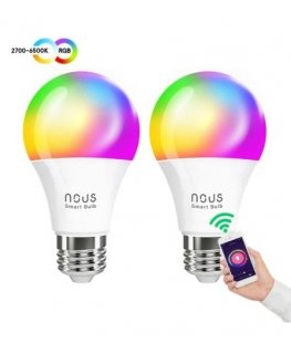 LED-lamppu E27, 230V, 9W, 810lm, 2700K - 6500K, RGB, älykäs Wi-Fi, sovellusohjattu, TUYA / Smart Life, P3 (2kpl setti), NOUS