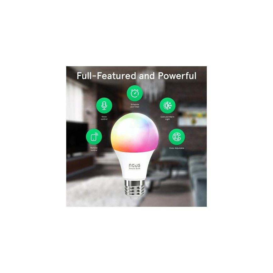 LED bulb E27, 230V, 9W, 810lm, 2700K - 6500K, RGB, smart Wi-Fi, app controlled, TUYA / Smart Life, P3 (2pcs. set), NOUS – 2