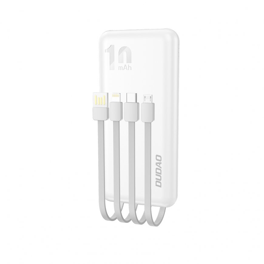 DUDAO K6Pro Universal 10000mAh Power Bank with USB Cable Type C Lightning white Balts