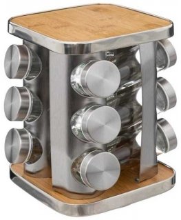 5five Simply Smart Spice Rack, 12 Jars, Bamboo and Stainless Steel