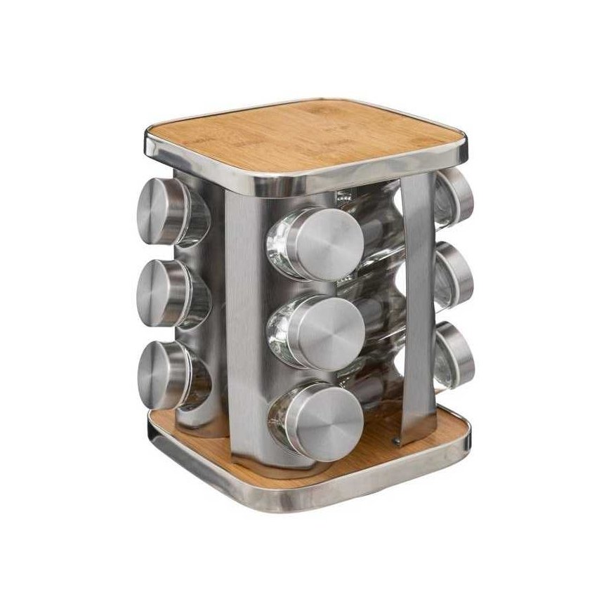 55 Simply Smart Spice Rack -telinettä, 12 purkkia, bambua ja ruostumatonta terästä