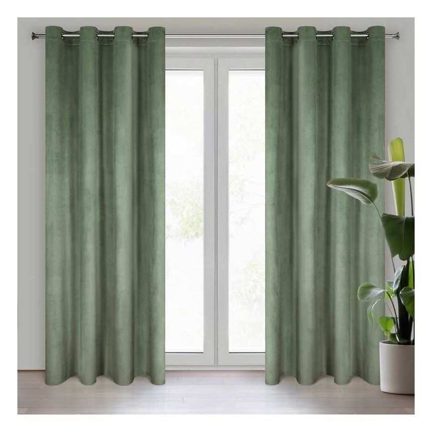 Eurofirany Curtains 140x250 Rosa mint dark velor ready for eyelets D91