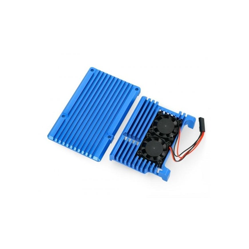 Odseven Raspberry Pi 4B aluminum radiator - blue box with two fans – 2
