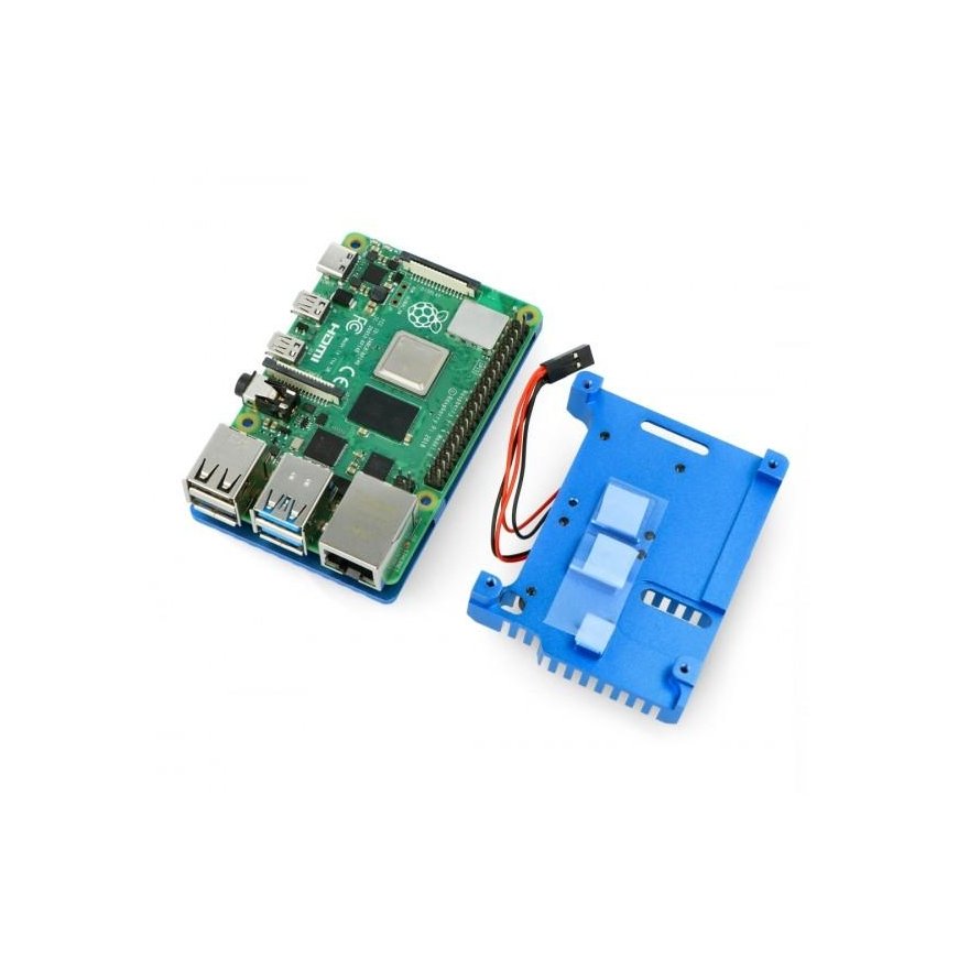 Odseven Raspberry Pi 4B aluminum radiator - blue box with two fans – 3