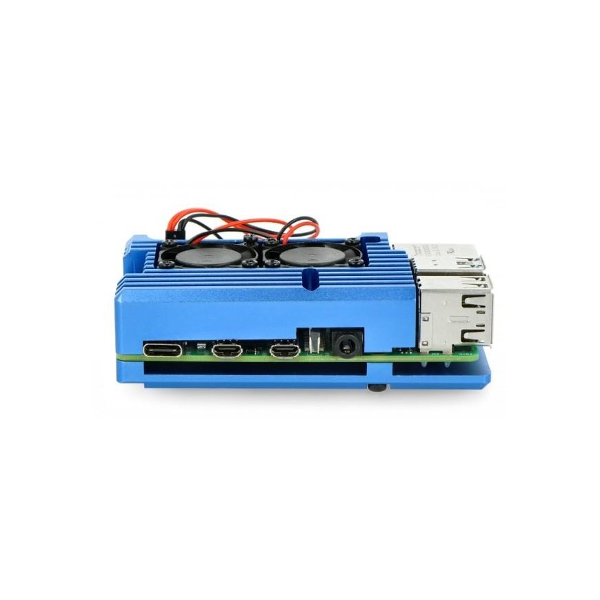 Odseven Raspberry Pi 4B aluminum radiator - blue box with two fans – 4